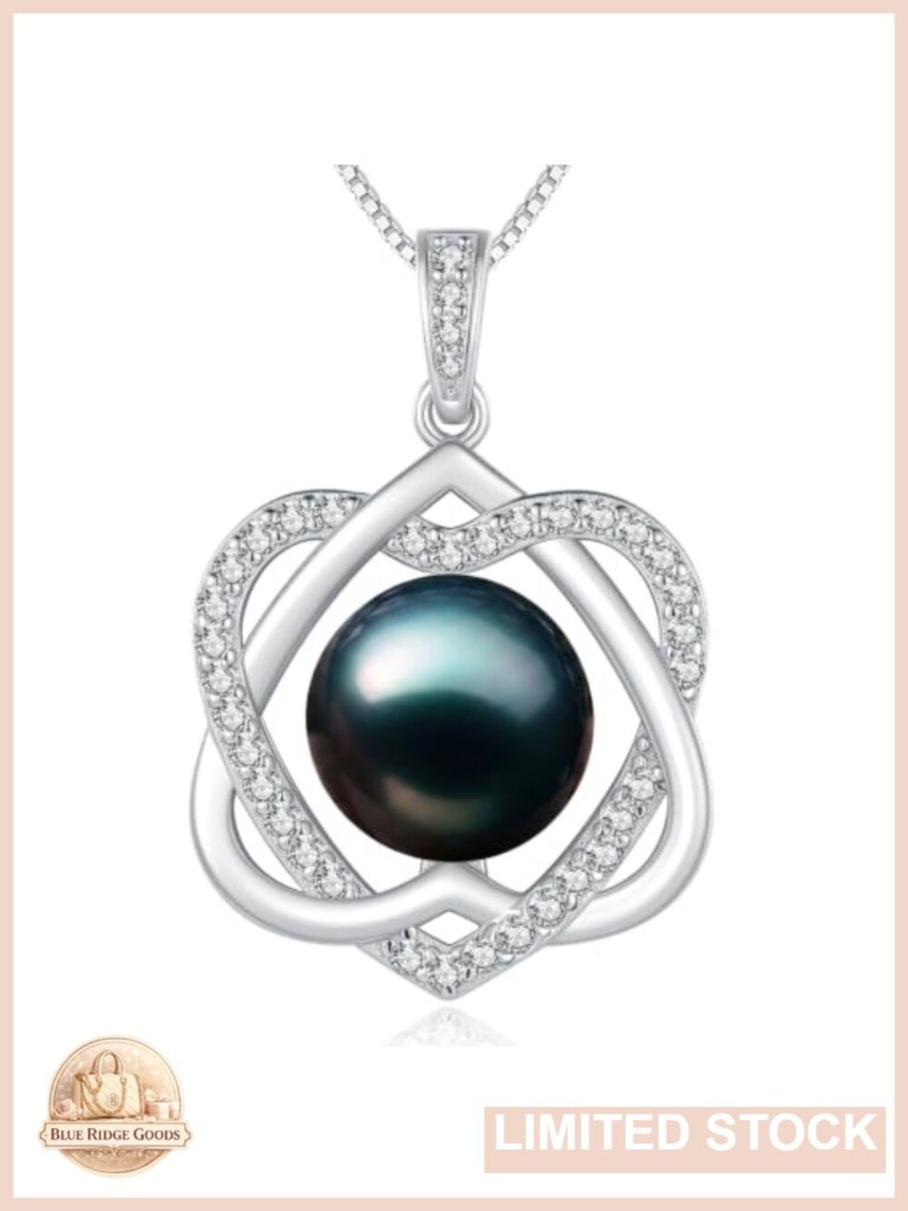 10-11mm Freshwater Pearl Infinity Heart Necklace 18K White Gold Plated